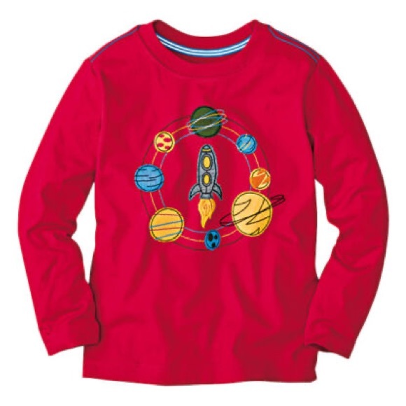 Hanna Andersson Red Long Sleeve Rocket and Planets Tee Size 8 - Picture 1 of 7